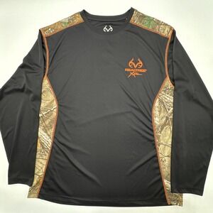 Realtree Xtra Mountainaire Black Safety Orange Camo Shirt Logo 2XL Long Sleeve